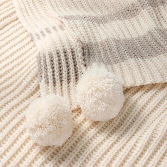 Hearth & Hand Magnolia Border Stripe Rib Knit Throw Blanket Beige Christmas 2023 - Picture 3 of 6